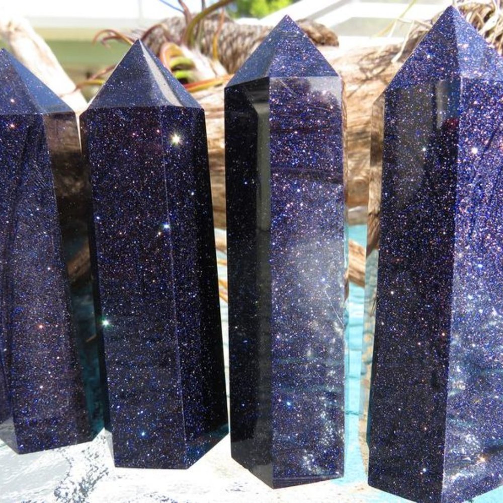 Blue Goldstone, Sandstone Gemstone Crystal Tower,